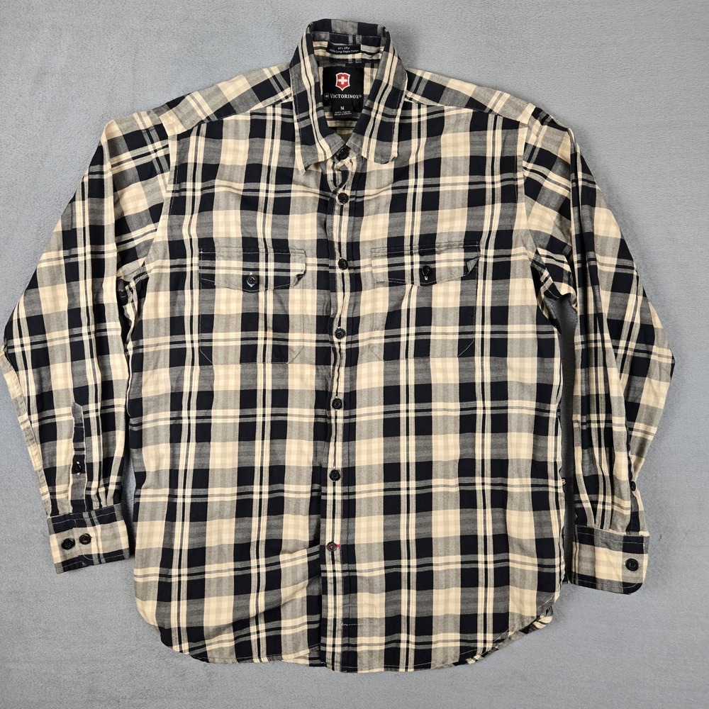 VICTORINOX Button Up Shirt Mens Medium Long Sleeve Plaid 80s 2ply Staple Cotton